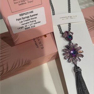 BP Pendant Hematite Plated with Purple Stones